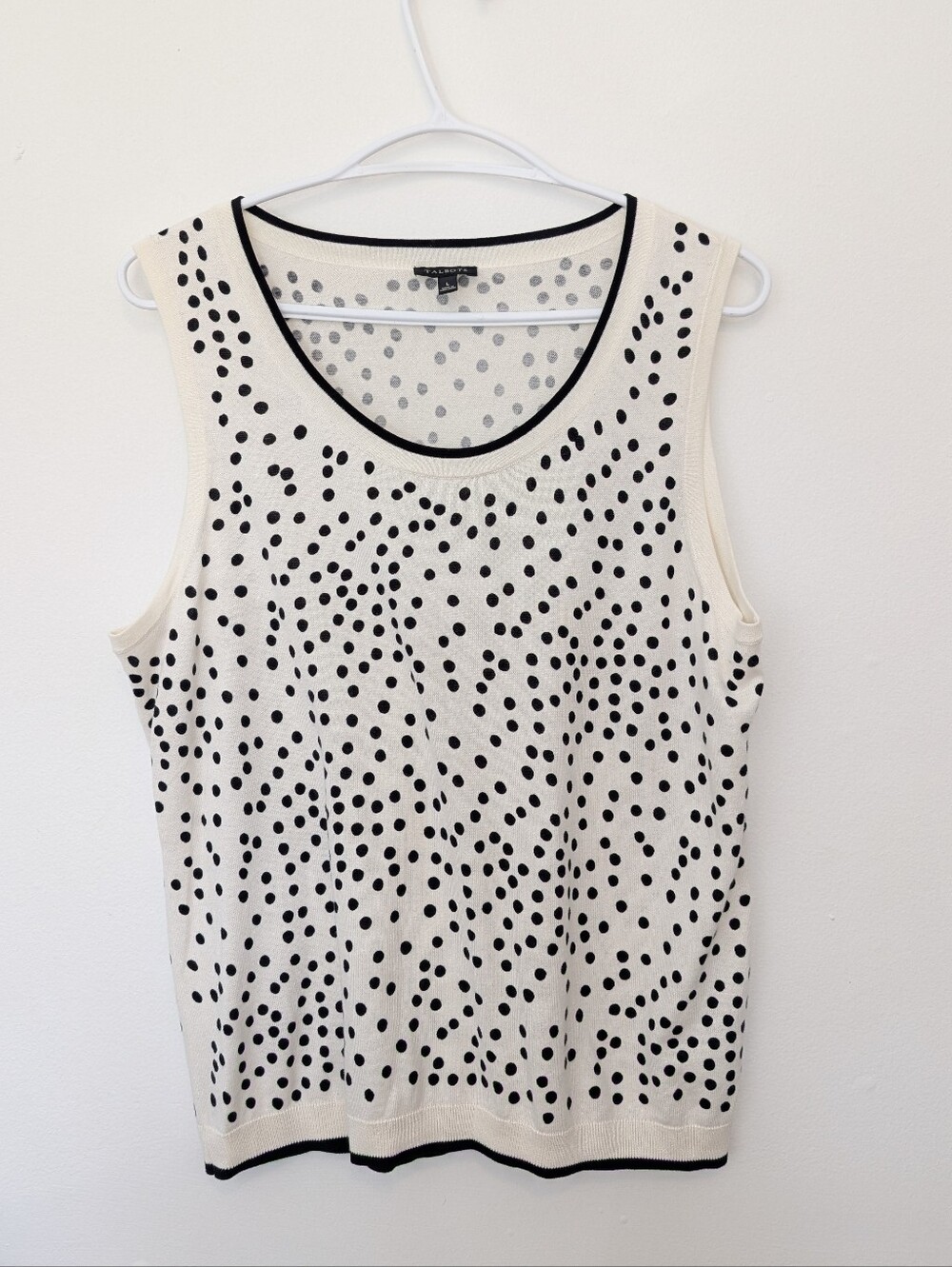 TALBOTS Chic Timeless Polka Dot Knit Tank Top Shell Cream Black Cotton Blend - L